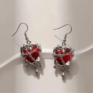 Chained Blood Heart Earrings: Perfect for Concerts, Date Nights & Outfits