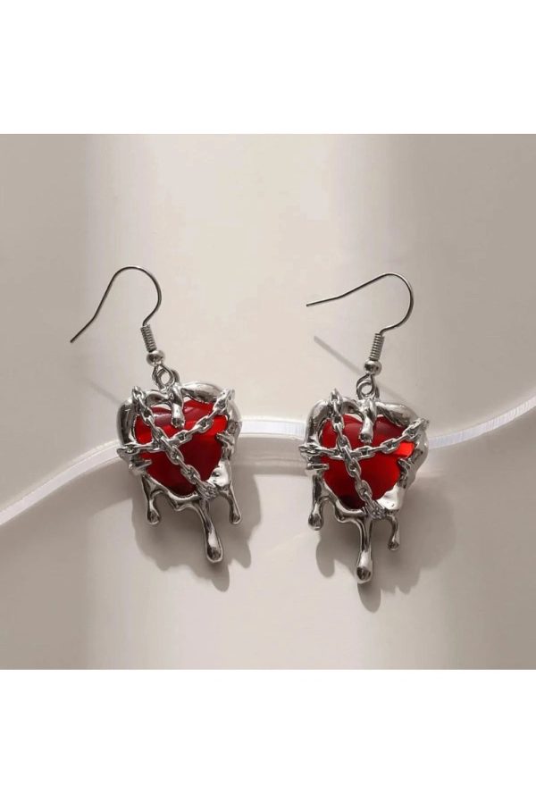 Chained Blood Heart Earrings: Perfect for Concerts, Date Nights & Outfits