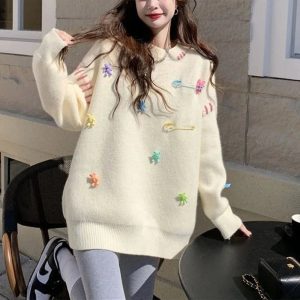 Charming Fall Candyland Knit Sweater: Perfect for Casual Outfits