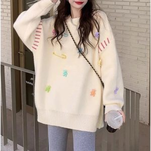 Charming Fall Candyland Knit Sweater: Perfect for Casual Outfits