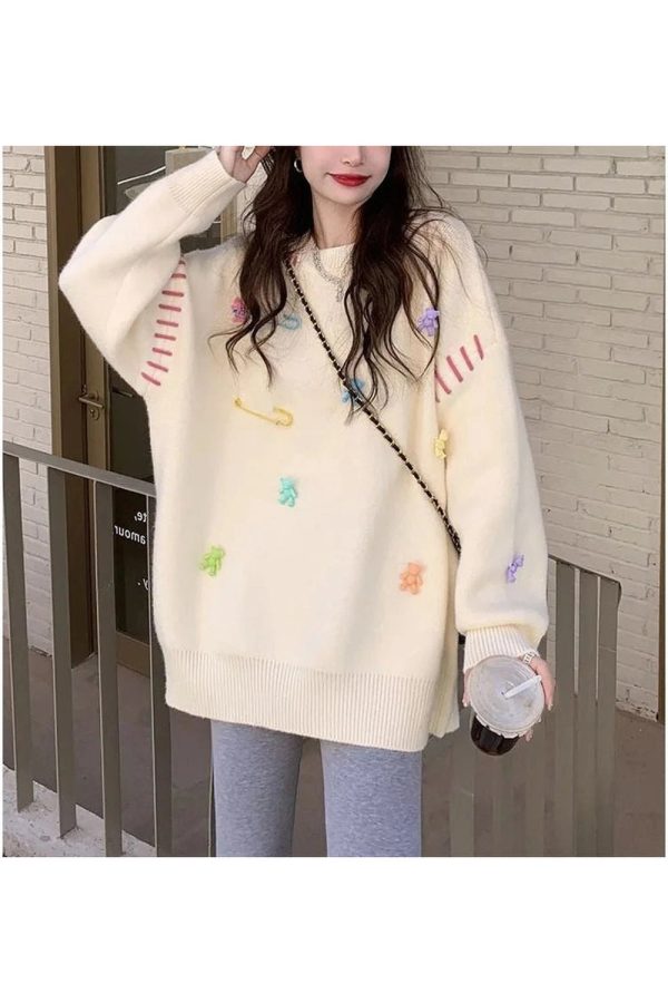 Charming Fall Candyland Knit Sweater: Perfect for Casual Outfits