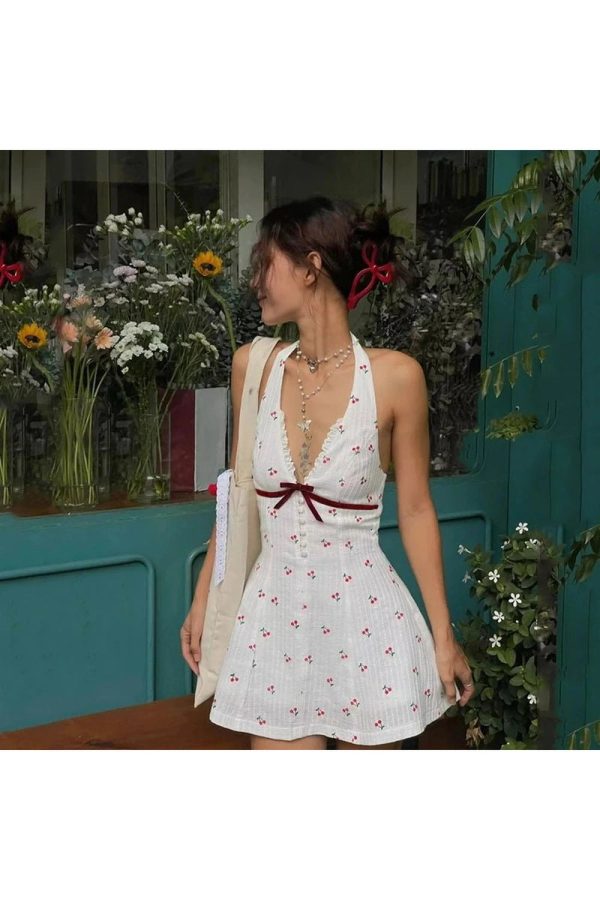 Cherry Blossom Halter Dress - Cute 2000s Outfits & Y2K Fashion Inspiration