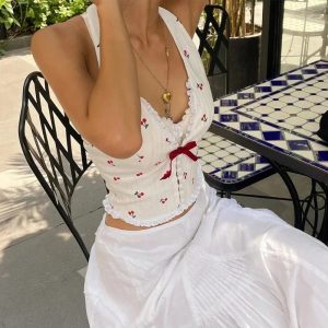 Cherry Blossom Lace-Up Halter Top: Perfect for Spring Outfits & Concerts