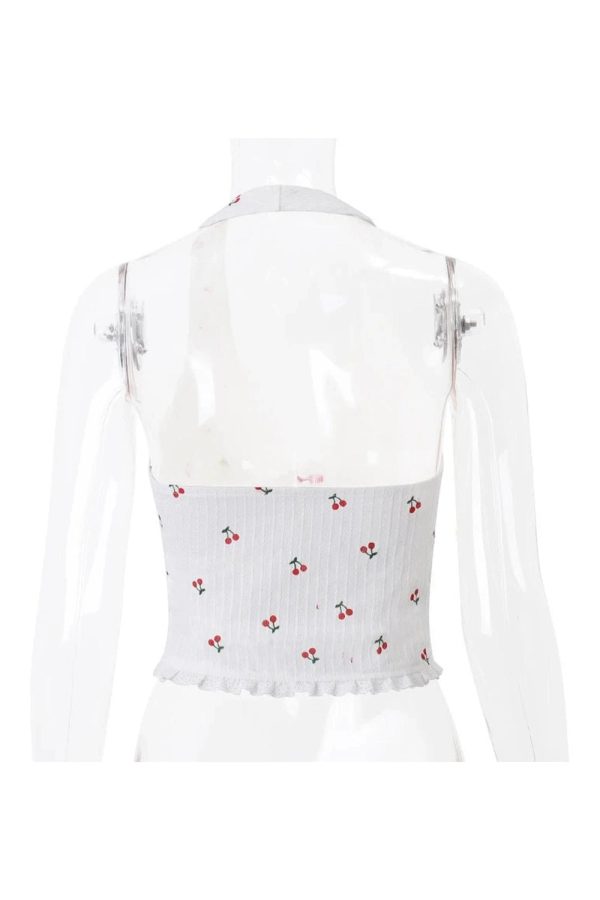 Cherry Blossom Lace-Up Halter Top: Perfect for Spring Outfits & Concerts