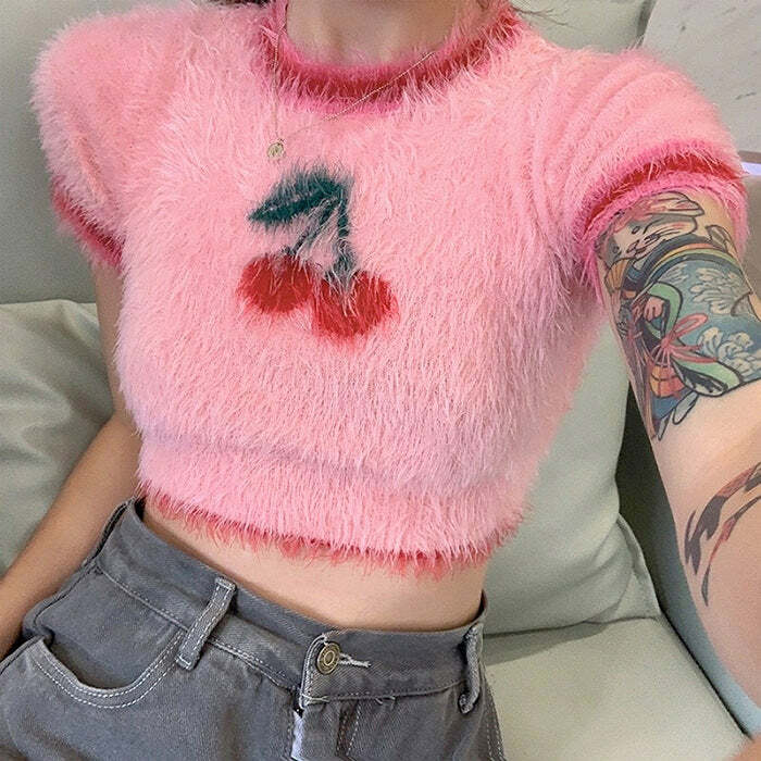 Cherry Fuzzy Crop Top: Cute Outfit Ideas for Spring, Concerts