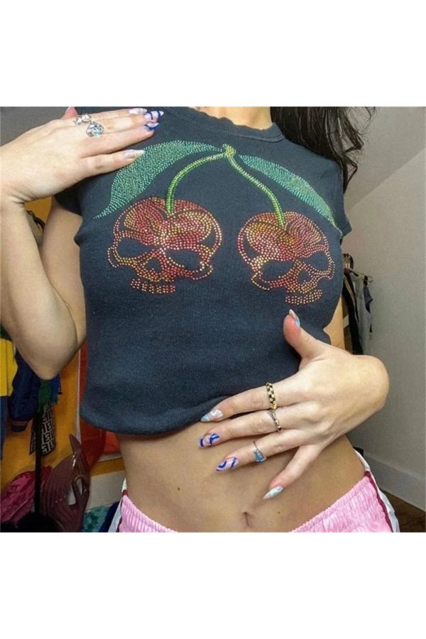 Cherry Skull Rhinestone Crop Top: Trendy Outfit Ideas for Every Occasion