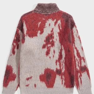 Chic Abstract Red Splash Turtleneck Sweater: Perfect for Spring Outfits