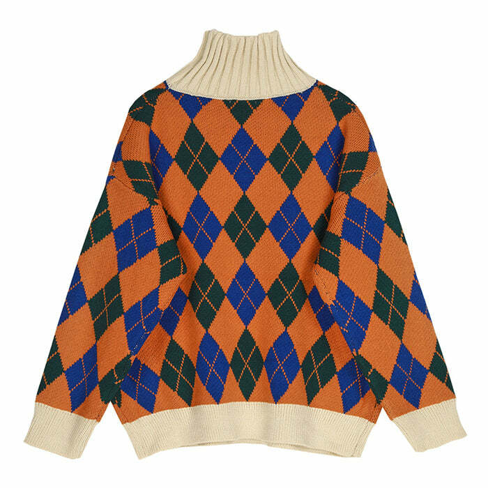 Chic Argyle Pattern Turtleneck Sweater: Perfect for Spring Outfits