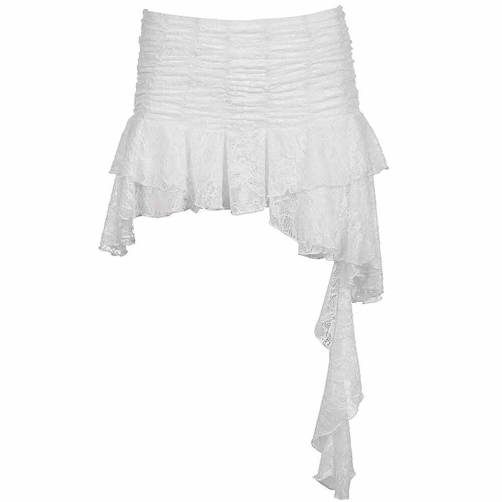 Chic Asymmetrical White Lace Skirt: Perfect for Spring Outfits & Events