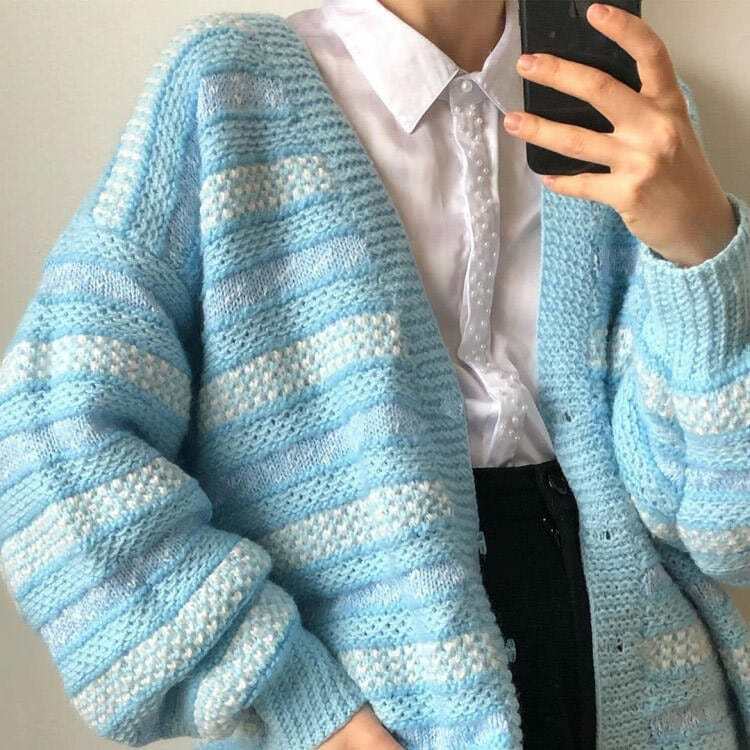 Chic Baby Blue Striped Cardigan: Perfect for Spring Outfits & Casual Looks