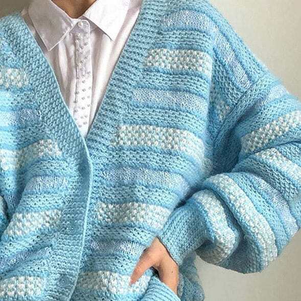 Chic Baby Blue Striped Cardigan: Perfect for Spring Outfits & Casual Looks