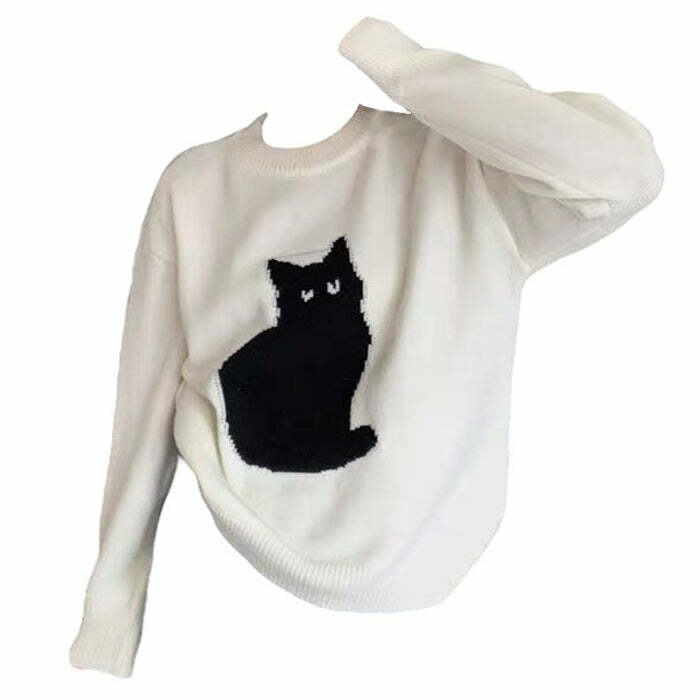 Chic Black Cat Aesthetic Sweater: Perfect for Casual Outfits & Concerts