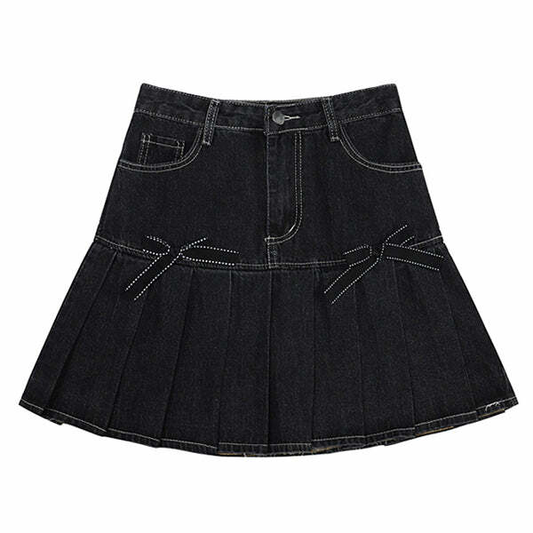 Chic Bow Denim Pleated Skirt: Perfect for Spring Outfits & Date Nights