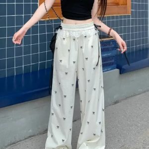 Chic Bow Lace Trim Wide-Leg Pants: Perfect for Spring Outfits