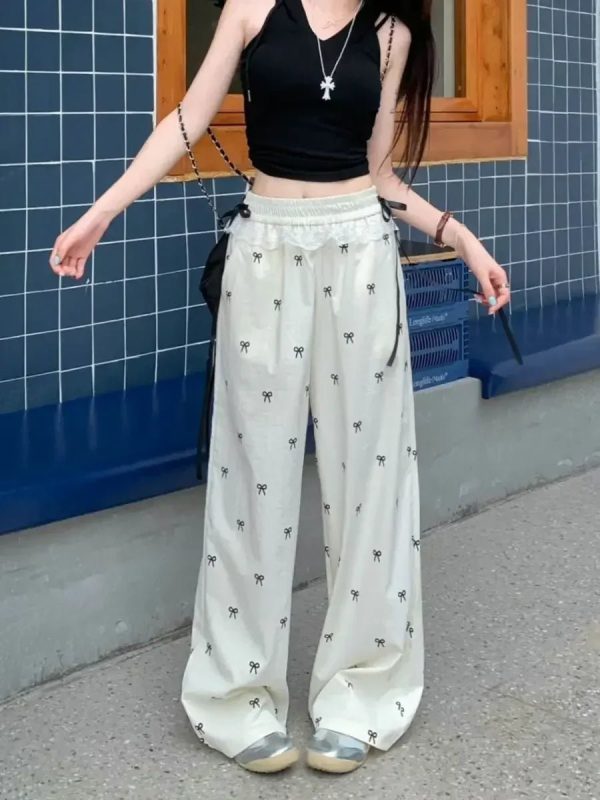 Chic Bow Lace Trim Wide-Leg Pants: Perfect for Spring Outfits