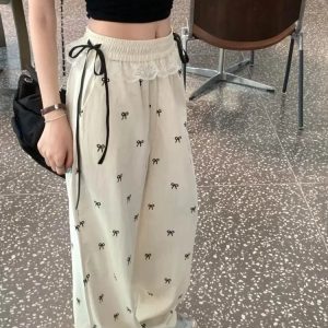 Chic Bow Lace Trim Wide-Leg Pants: Perfect for Spring Outfits