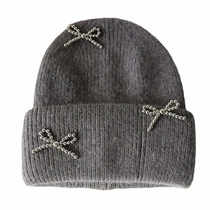 Chic Bow Pearl Beanie Hat: Perfect for Spring Outfits & Concert Looks