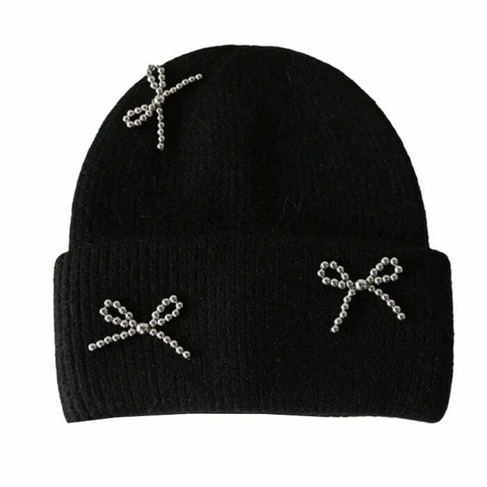 Chic Bow Pearl Beanie Hat: Perfect for Spring Outfits & Concert Looks