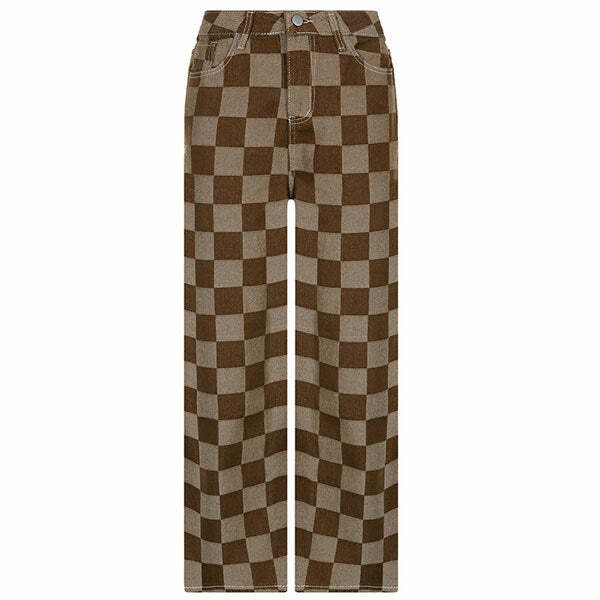 Chic Brown Checkered Jeans: Perfect for Casual Outfits & Concert Looks