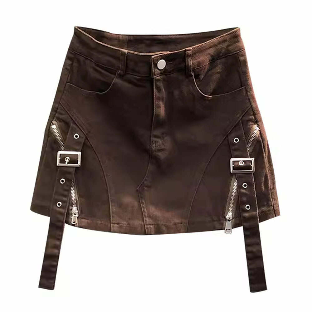 Chic Brown Denim Buckle Skirt: Perfect for Spring Outfits & Date Nights