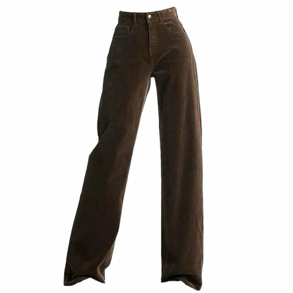 Chic Brown High-Rise Retro Cord Pants: Perfect for Casual & Concert Outfits