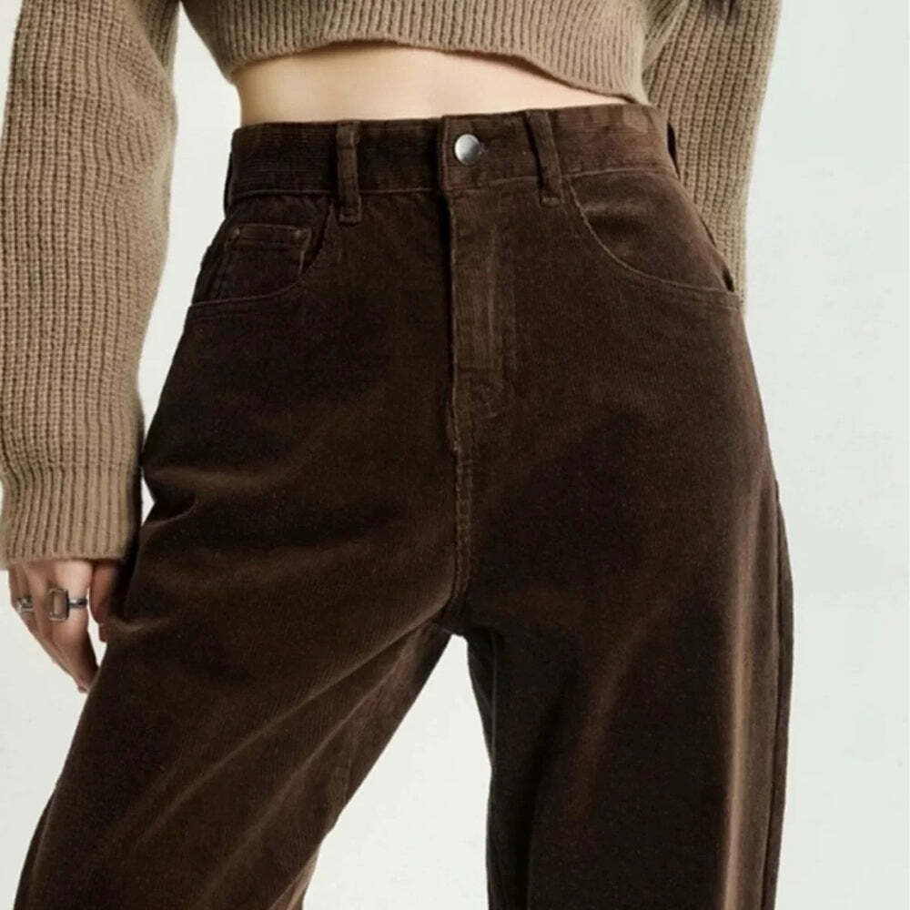 Chic Brown High-Rise Retro Cord Pants: Perfect for Casual & Concert Outfits