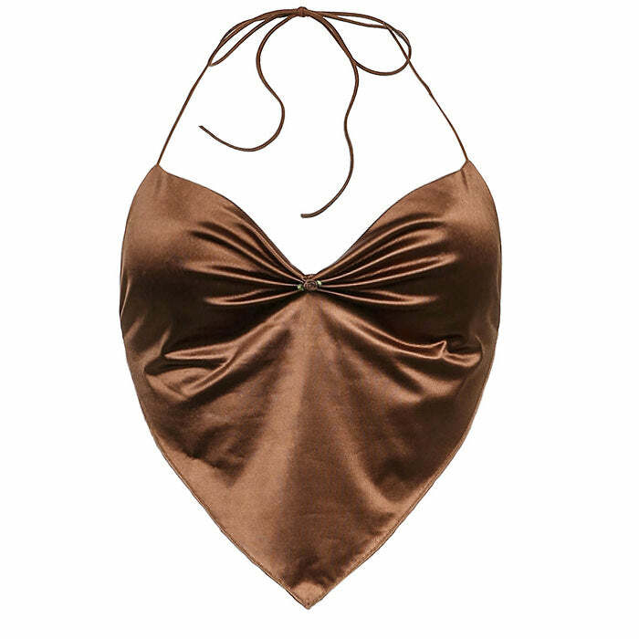 Chic Brown Satin Scarf Top: Perfect for Spring Outfits & Date Nights