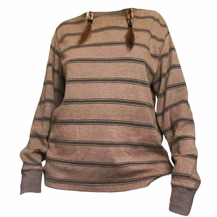 Chic Brown Striped Longsleeve Top for Effortless Outfit Ideas