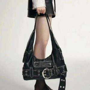 Chic Buckle Up Punk Shoulder Bag for Stylish Outfits & Concert Looks