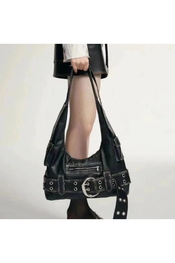 Chic Buckle Up Punk Shoulder Bag for Stylish Outfits & Concert Looks