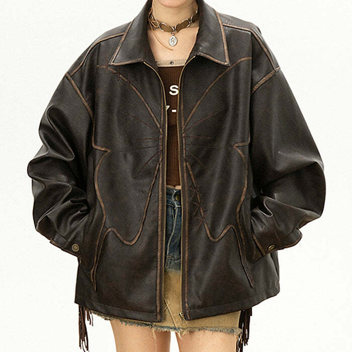 Chic Butterfly Distressed Leather Jacket for Trendy Outfit Ideas