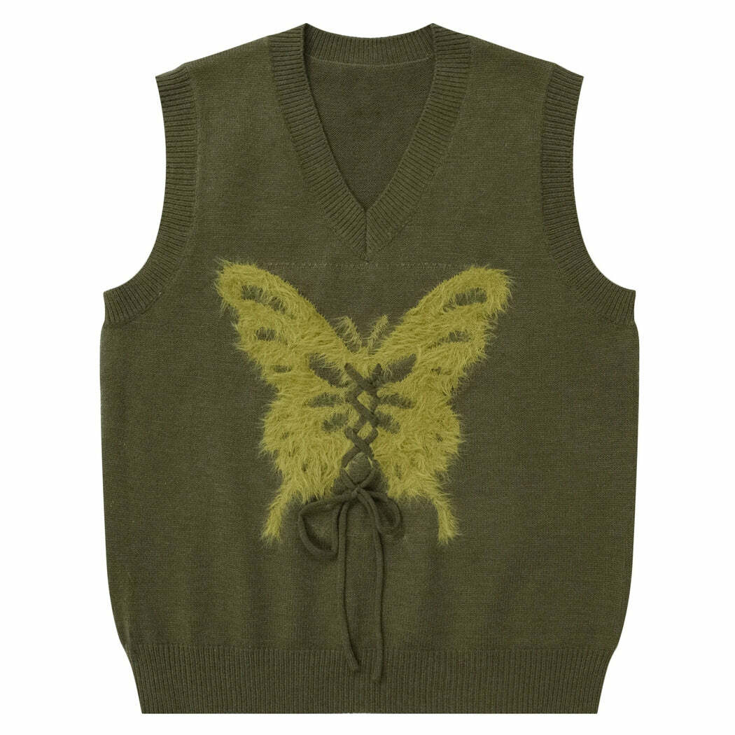 Chic Butterfly Knit Vest in Green - Perfect for Spring Outfits