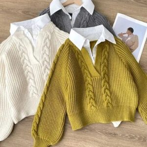 Chic Cable Knit Collared Sweater: Perfect for Spring Outfits & Casual Looks