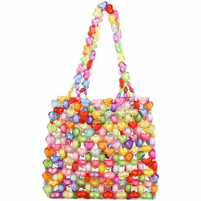 Chic Candy Hearts Beaded Handbag for Stylish Outfits & Concert Looks