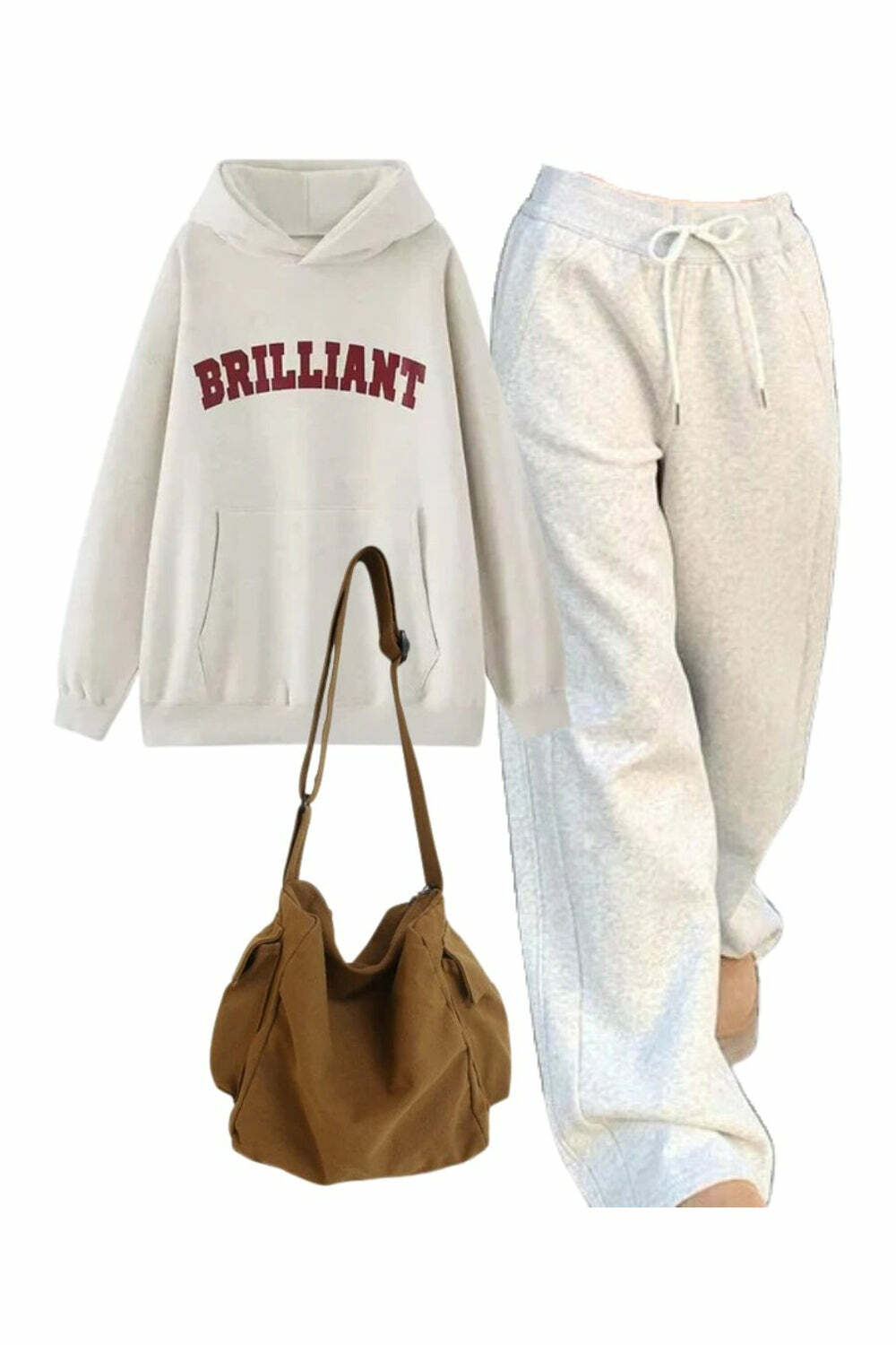 Chic Casual Outfit: Statement Hoodie, Vintage Joggers & Black Shoulder Bag