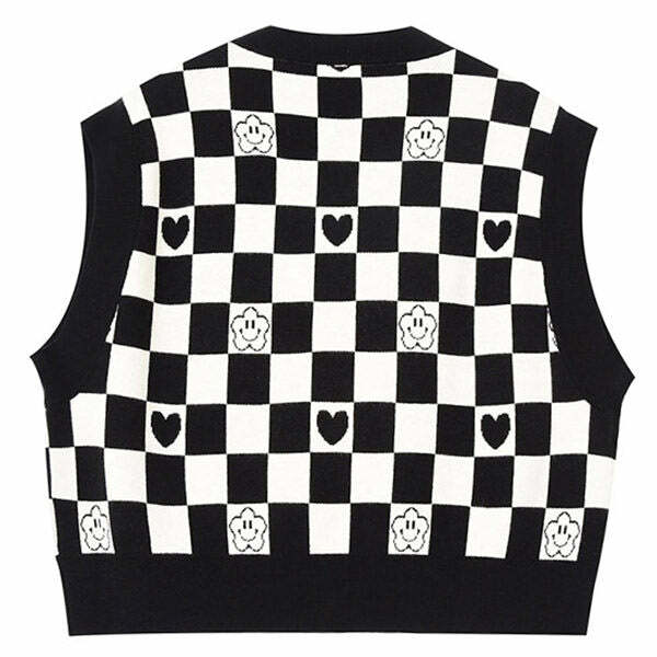 Chic Checkerboard Cropped Vest: Perfect for Spring Outfits & Concerts