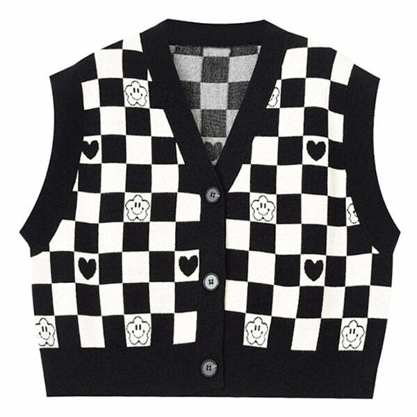 Chic Checkerboard Cropped Vest: Perfect for Spring Outfits & Concerts