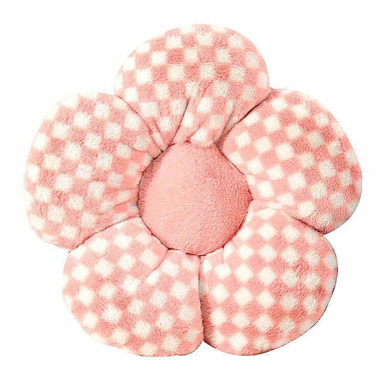 Chic Checkered Flower Pillow: Perfect for Spring Outfits & Cozy Decor