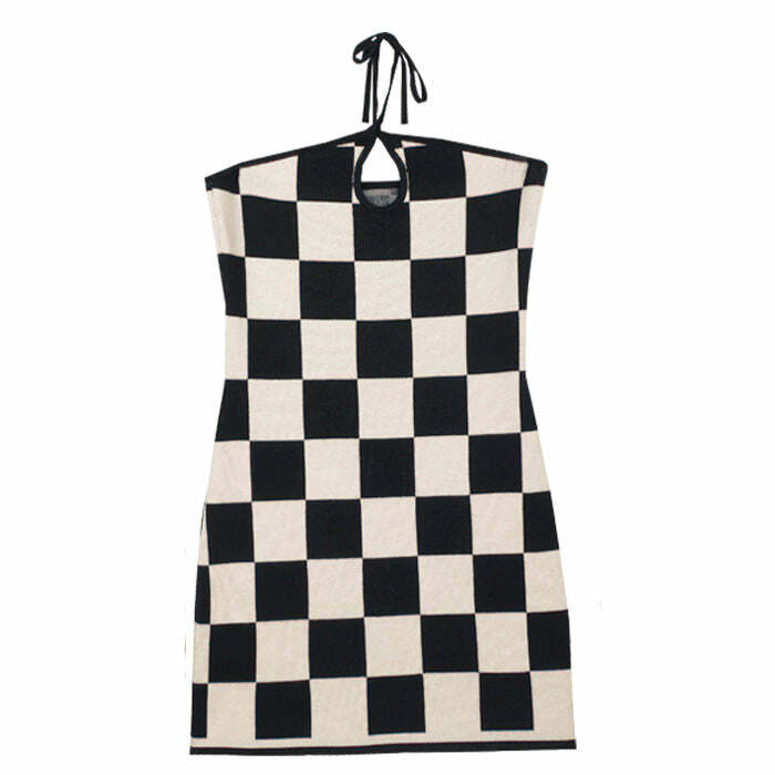 Chic Checkered Knit Dress & Cardigan Set for Stylish Outfit Ideas