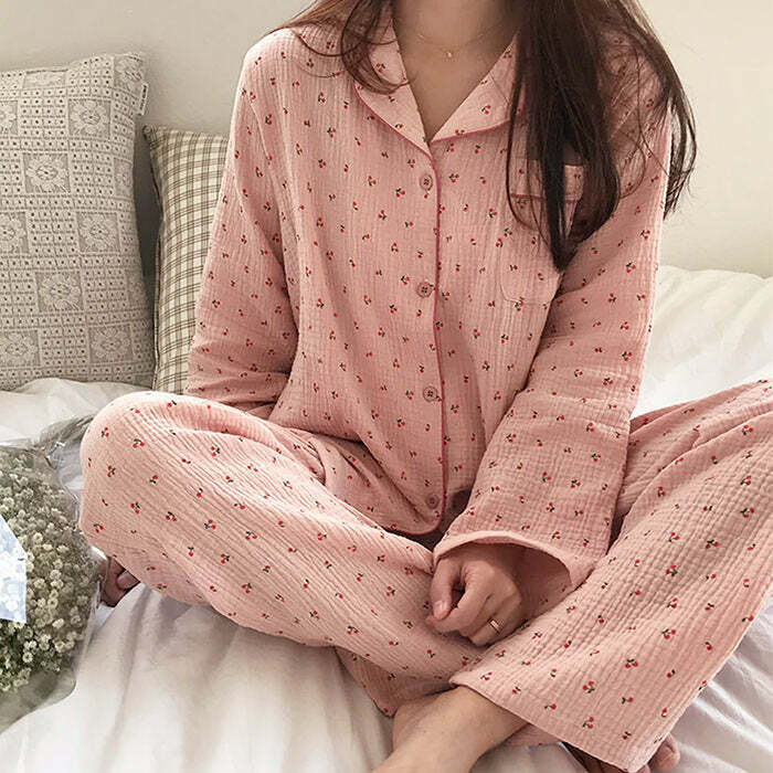 Chic Cherry Pajama Set: Perfect for Cozy Nights & Stylish Lounging Outfits