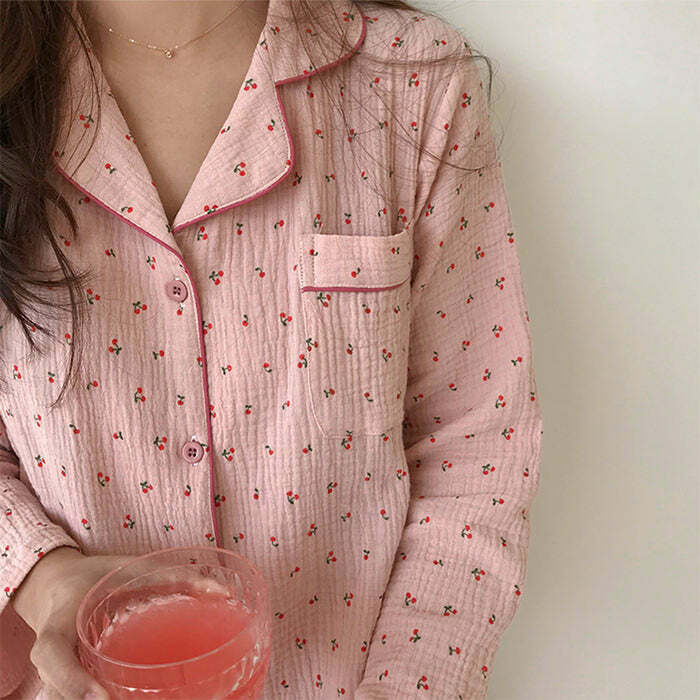 Chic Cherry Pajama Set: Perfect for Cozy Nights & Stylish Lounging Outfits