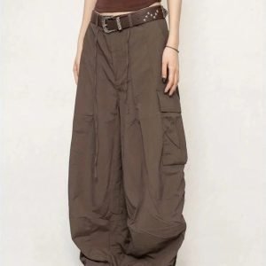 Chic Chocolate Brown Parachute Cargo Pants: Trendy Outfit Ideas & Styles