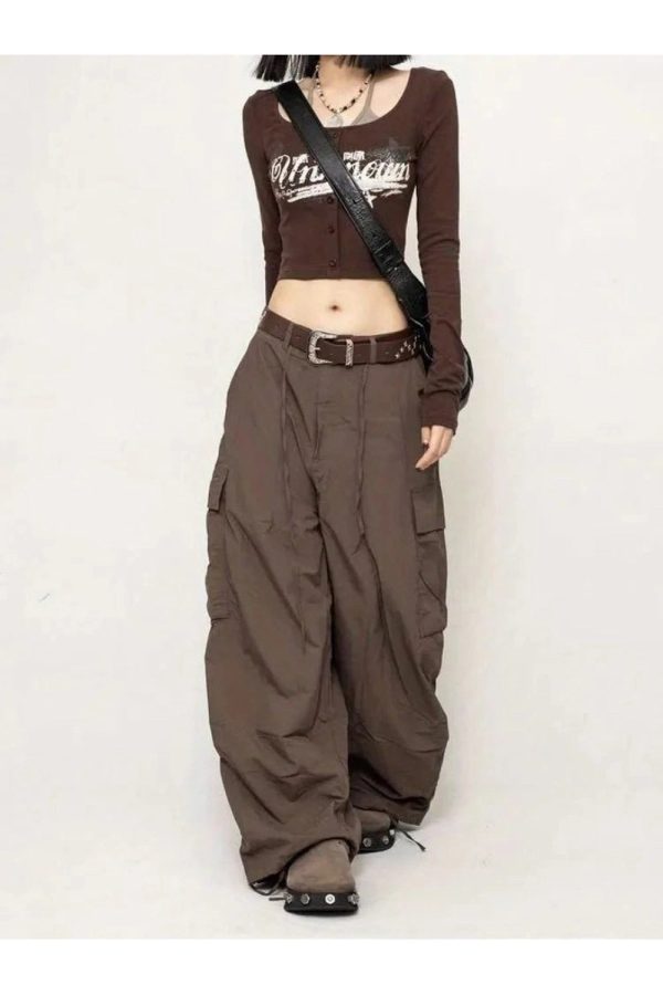 Chic Chocolate Brown Parachute Cargo Pants: Trendy Outfit Ideas & Styles