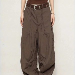 Chic Chocolate Brown Parachute Cargo Pants: Trendy Outfit Ideas & Styles