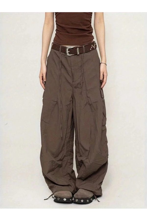 Chic Chocolate Brown Parachute Cargo Pants: Trendy Outfit Ideas & Styles