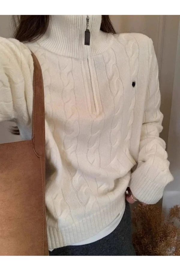 Chic Classic Cable Knit Zip Sweater: Perfect for Spring Outfits