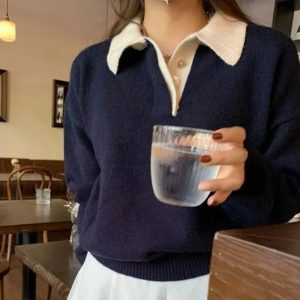 Chic Classic Collared Knit Polo Sweater: Perfect for Spring Outfits