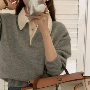 Chic Classic Collared Knit Polo Sweater: Perfect for Spring Outfits