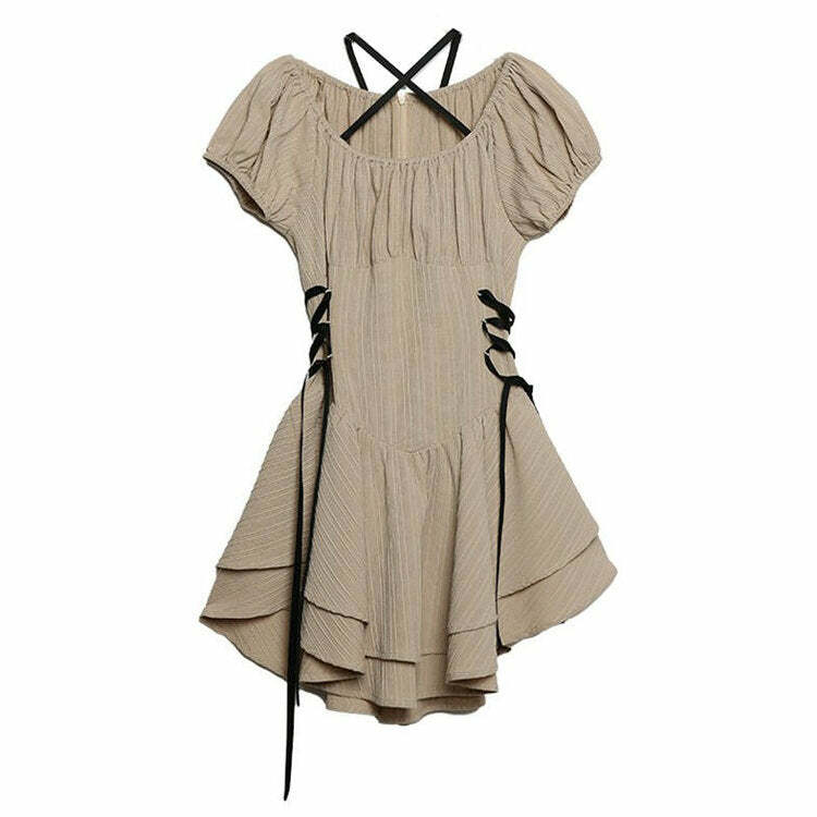 Chic Coquette Mini Dress in Beige - Perfect for Spring Outfits & Events