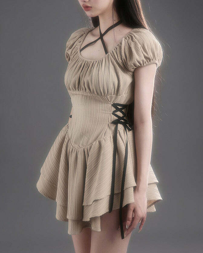 Chic Coquette Mini Dress in Beige - Perfect for Spring Outfits & Events